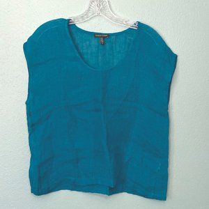 Eileen Fisher lightweight linen gauze sheer boxy crop top